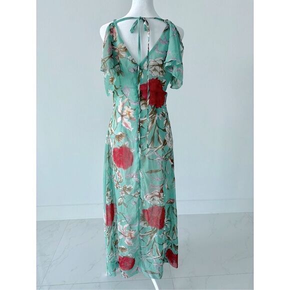 Ruffle Cold Shoulder Tie Back Floral Maxi Dress - Picture 5 of 5